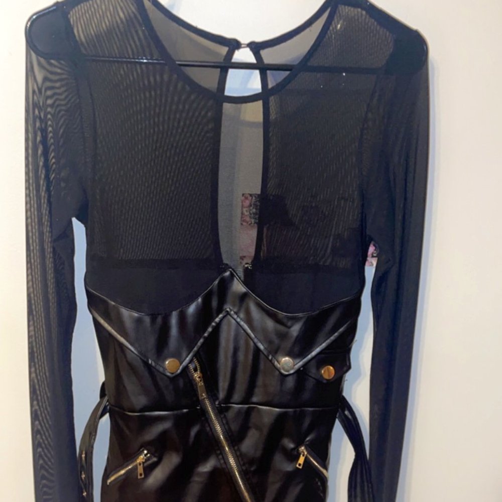Faux Leather & Mesh Mini Dress